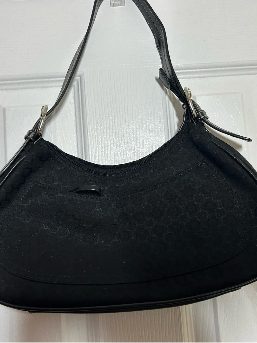 Nine West Black Fabric Shoulder Bag Small Hobo Zip Top Minimalist Y2K Style - Picture 2 of 12